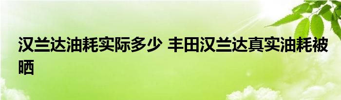 汉兰达油耗实际多少 丰田汉兰达真实油耗被晒