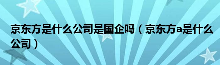 京东方是什么公司是国企吗(京东方a是什么公司)