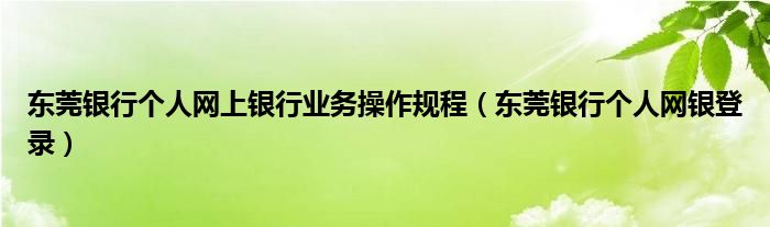 东莞银行个人网上银行业务操作规程(东莞银行个人网银登录)