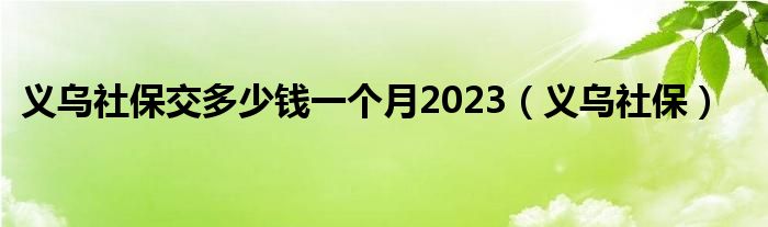 义乌社保交多少钱一个月2023(义乌社保)