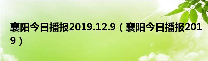 襄阳今日播报2019.12.9(襄阳今日播报2019)