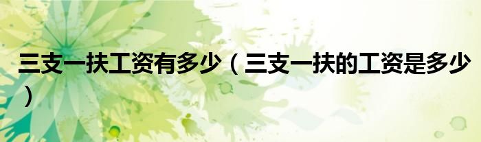 三支一扶工资有多少(三支一扶的工资是多少)