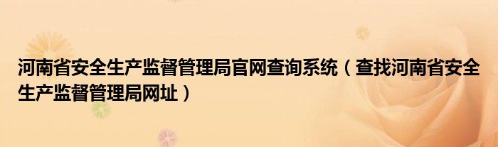 河南省安全生产监督管理局官网查询系统（查找河南省安全生产监督管理局网址）