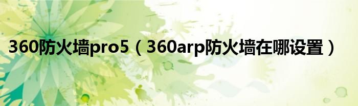 360防火墙pro5(360arp防火墙在哪设置)
