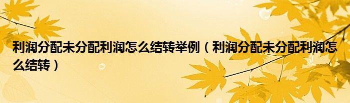 利润分配未分配利润怎么结转举例(利润分配未分配利润怎么结转)