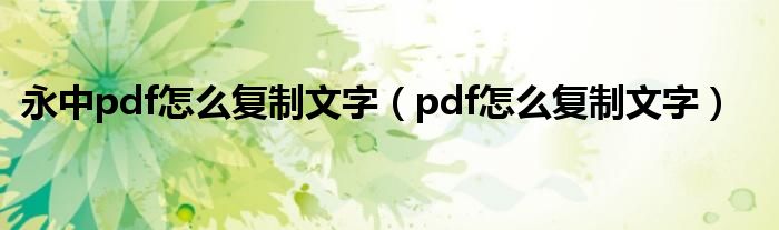 永中pdf怎么复制文字（pdf怎么复制文字）