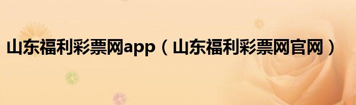 山东福利彩票网app(山东福利彩票网官网)