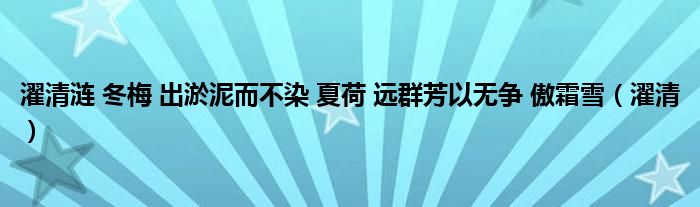 濯清涟 冬梅 出淤泥而不染 夏荷 远群芳以无争 傲霜雪(濯清)