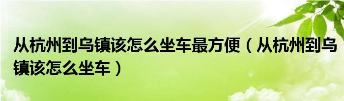 从杭州到乌镇该怎么坐车最方便(从杭州到乌镇该怎么坐车)