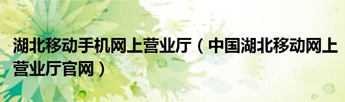 湖北移动手机网上营业厅(中国湖北移动网上营业厅官网)