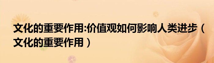 文化的重要作用:价值观如何影响人类进步(文化的重要作用)