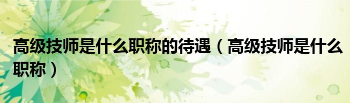 高级技师是什么职称的待遇(高级技师是什么职称)