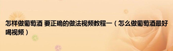 怎样做葡萄酒 要正确的做法视频教程一(怎么做葡萄酒最好喝视频)