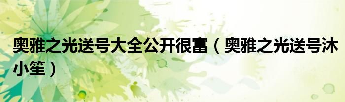 奥雅之光送号大全公开很富(奥雅之光送号沐小笙)