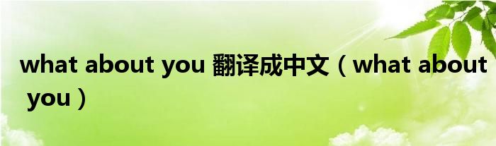 what about you 翻译成中文(what about you)