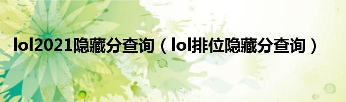 lol2021隐藏分查询(lol排位隐藏分查询)