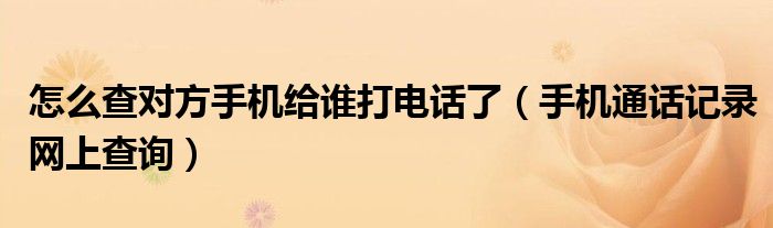 怎么查对方手机给谁打电话了(手机通话记录网上查询)