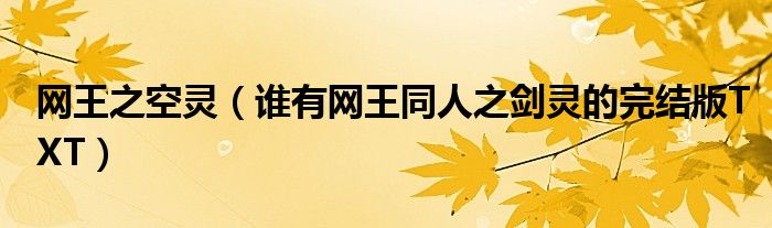 网王之空灵(谁有网王同人之剑灵的完结版TXT)