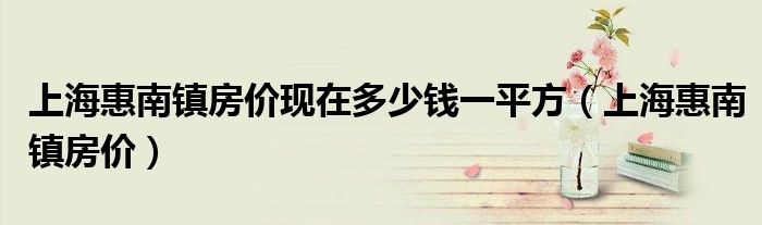上海惠南镇房价现在多少钱一平方(上海惠南镇房价)