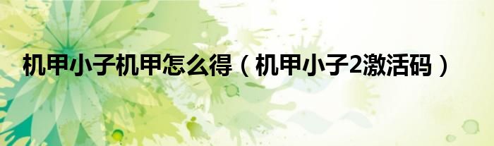 机甲小子机甲怎么得(机甲小子2激活码)