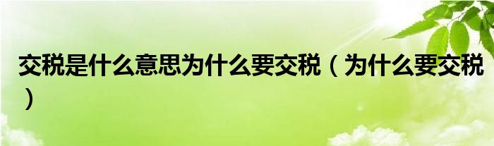 交税是什么意思为什么要交税(为什么要交税)