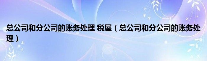 总公司和分公司的账务处理 税屋(总公司和分公司的账务处理)