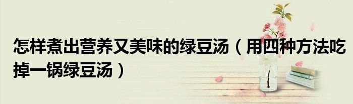 怎样煮出营养又美味的绿豆汤(用四种方法吃掉一锅绿豆汤)