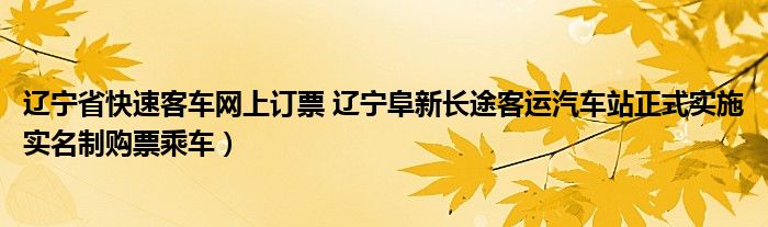 辽宁省快速客车网上订票 辽宁阜新长途客运汽车站正式实施实名制购票乘车)