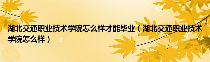 湖北交通职业技术学院怎么样才能毕业(湖北交通职业技术学院怎么样)