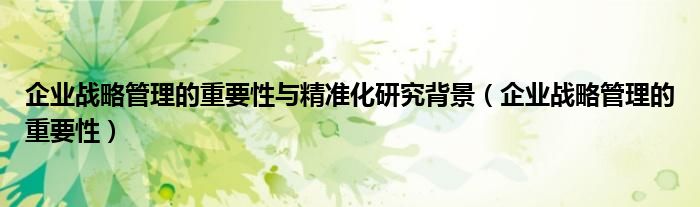 企业战略管理的重要性与精准化研究背景(企业战略管理的重要性)