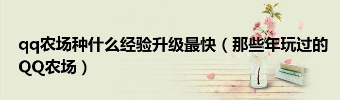 qq农场种什么经验升级最快(那些年玩过的QQ农场)