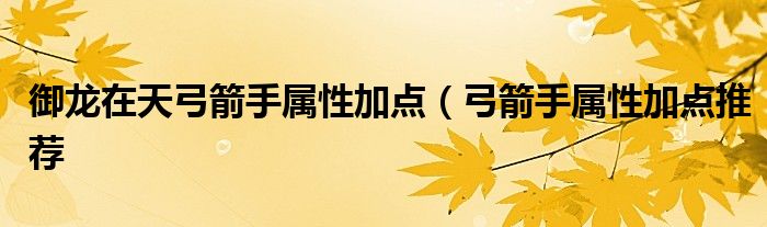 御龙在天弓箭手属性加点(弓箭手属性加点推荐