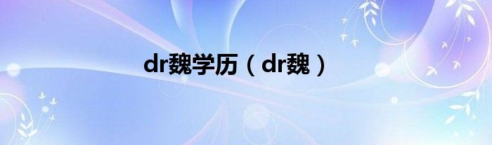 dr魏学历（dr魏）