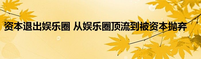 资本退出娱乐圈 从娱乐圈顶流到被资本抛弃