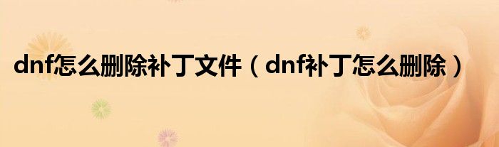 dnf怎么删除补丁文件(dnf补丁怎么删除)