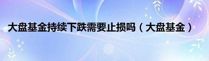 大盘基金持续下跌需要止损吗（大盘基金）