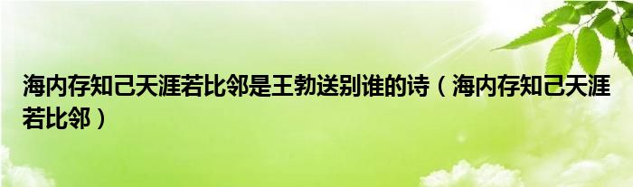 海内存知己天涯若比邻是王勃送别谁的诗(海内存知己天涯若比邻)