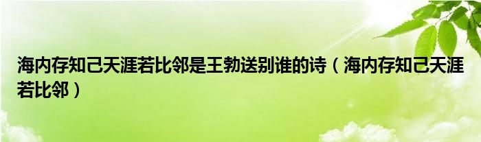 海内存知己天涯若比邻是王勃送别谁的诗（海内存知己天涯若比邻）