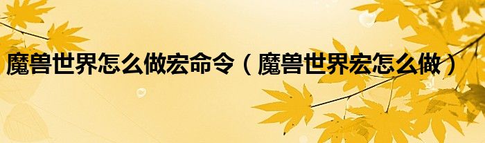 魔兽世界怎么做宏命令(魔兽世界宏怎么做)