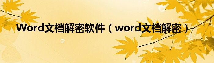 Word文档解密软件（word文档解密）