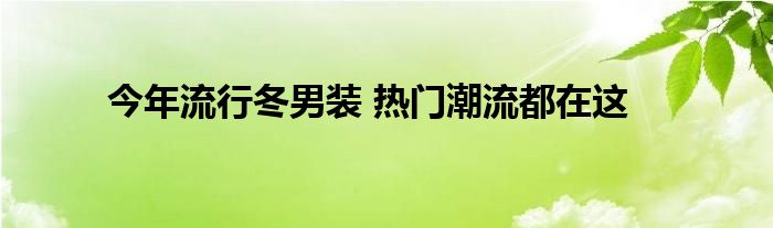 今年流行冬男装 热门潮流都在这