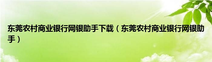 东莞农村商业银行网银助手下载（东莞农村商业银行网银助手）