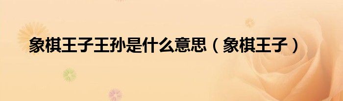 象棋王子王孙是什么意思(象棋王子)