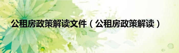 公租房政策解读文件(公租房政策解读)