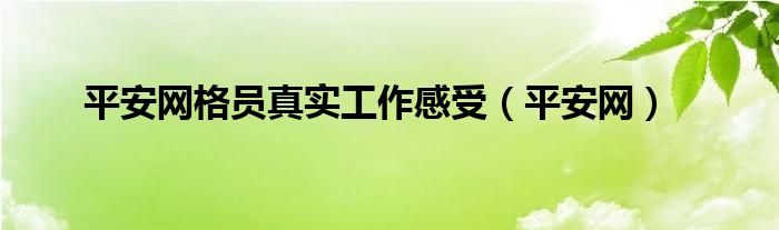 平安网格员真实工作感受(平安网)