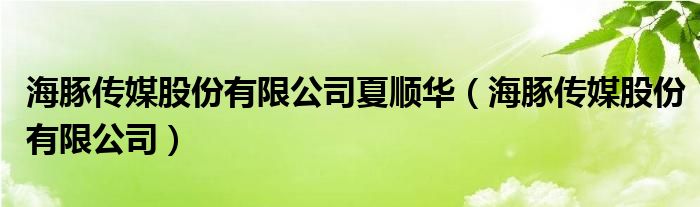 海豚传媒股份有限公司夏顺华(海豚传媒股份有限公司)