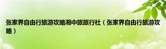 张家界自由行旅游攻略湘中旅旅行社(张家界自由行旅游攻略)