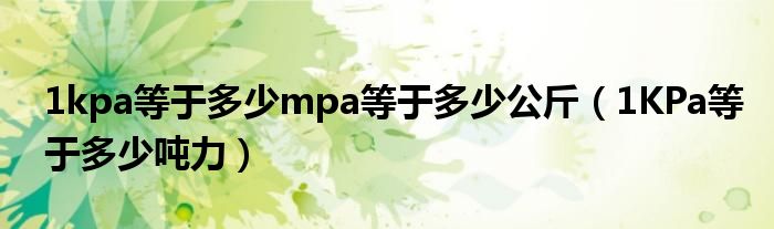 1kpa等于多少mpa等于多少公斤(1KPa等于多少吨力)
