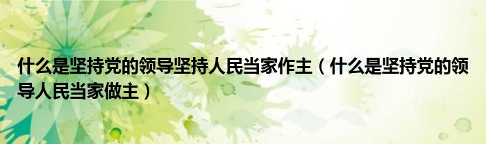 什么是坚持党的领导坚持人民当家作主(什么是坚持党的领导人民当家做主)