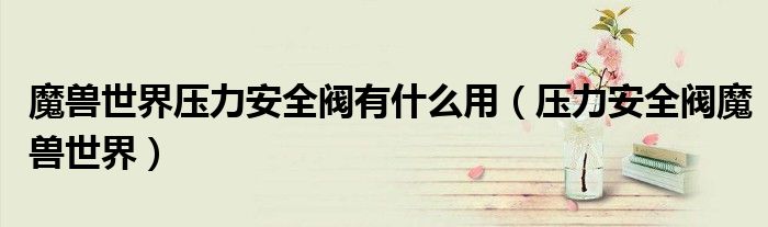 魔兽世界压力安全阀有什么用(压力安全阀魔兽世界)